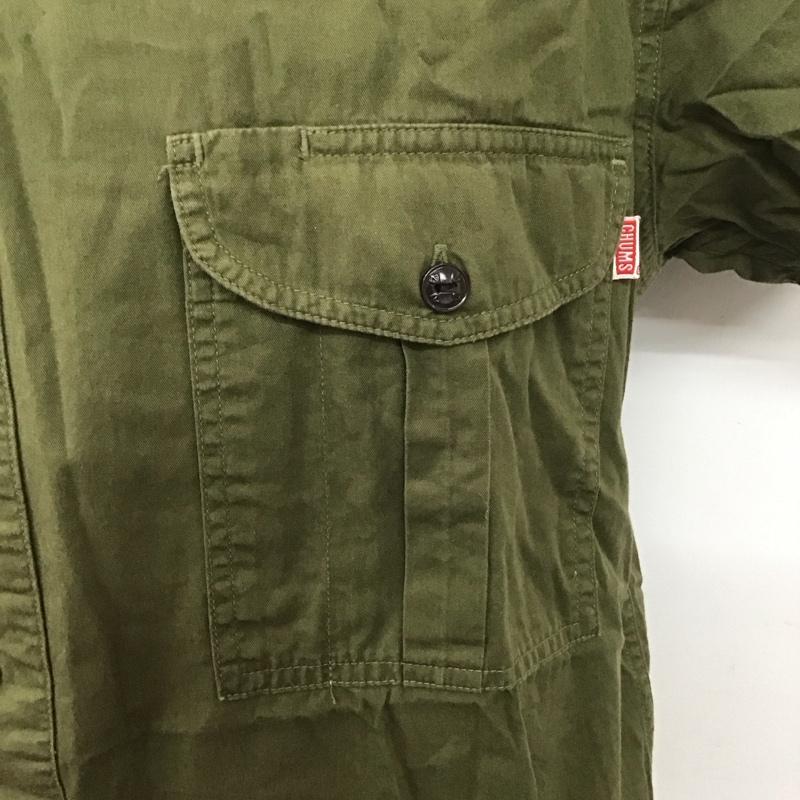 チャムス CHUMS シャツ、ブラウス 半袖 CH02-1054 ノーカラーシャツ L ワンポイント カーキ / カーキ /  メンズ USED 古着 中古 10108178