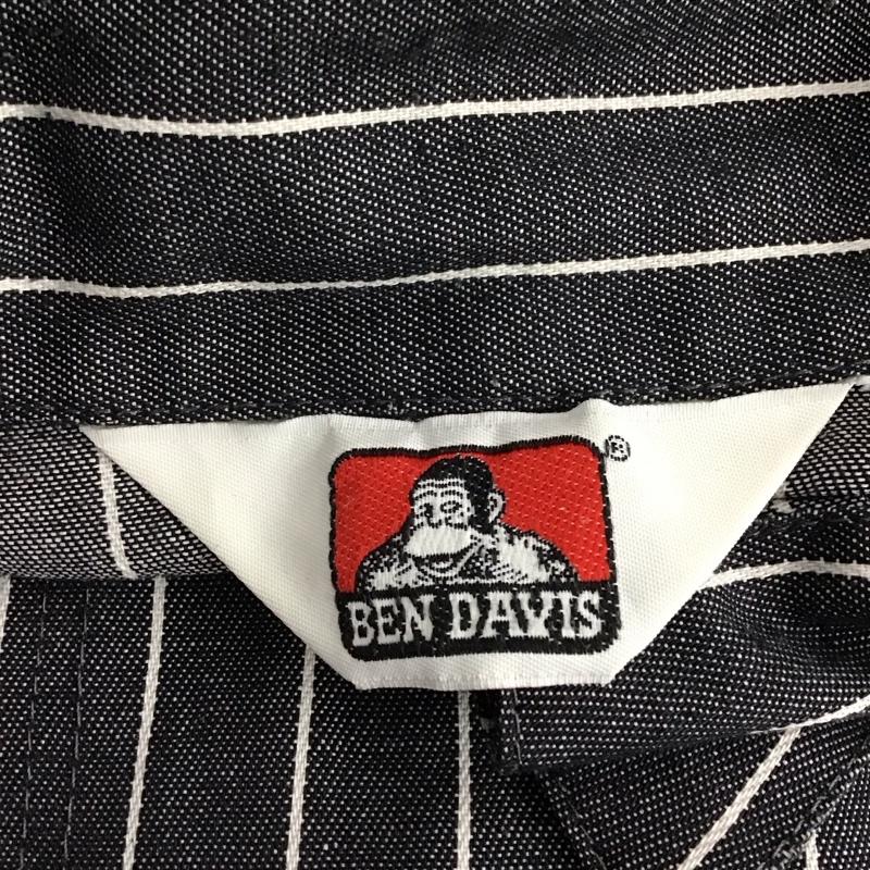 ベンデイビス BEN DAVIS シャツ、ブラウス 半袖 ハーフジップ ストライプ ワンポイント 黒 / ブラック / X 白 / ホワイト /  メンズ USED 古着 中古 10123510