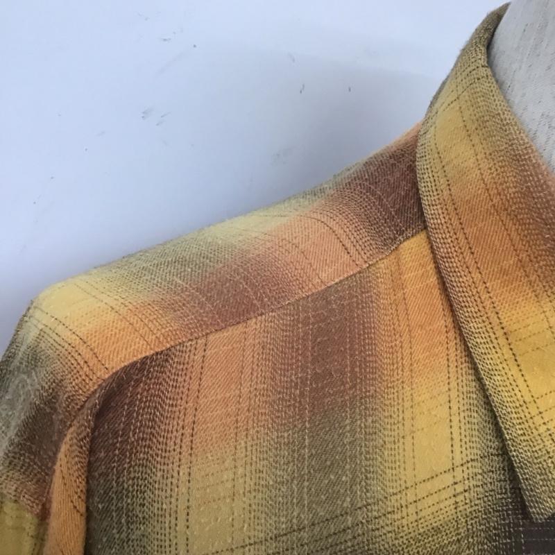 オークランド OAKLAND シャツ、ブラウス 長袖 コットン 胸ポケット L チェック 橙 / オレンジ / X 茶 / ブラウン / X 黄 / イエロー /  メンズ USED 古着 中古 10107653