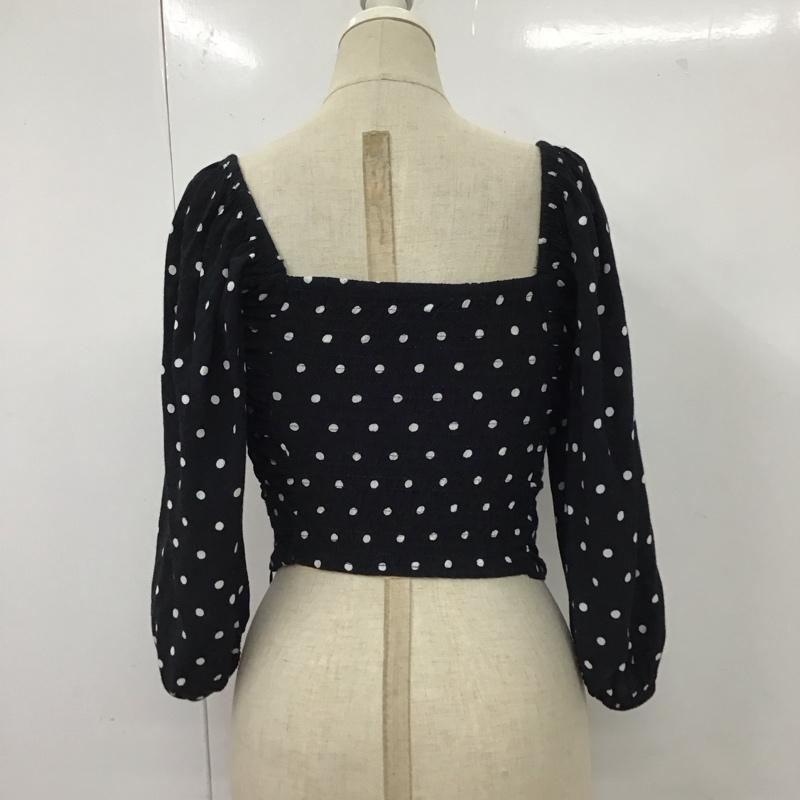 ザラ ZARA カットソー 半袖 スクエアネック クロップド丈 XS ドット 黒 / ブラック / X 白 / ホワイト /  レディース USED 古着 中古 10116698