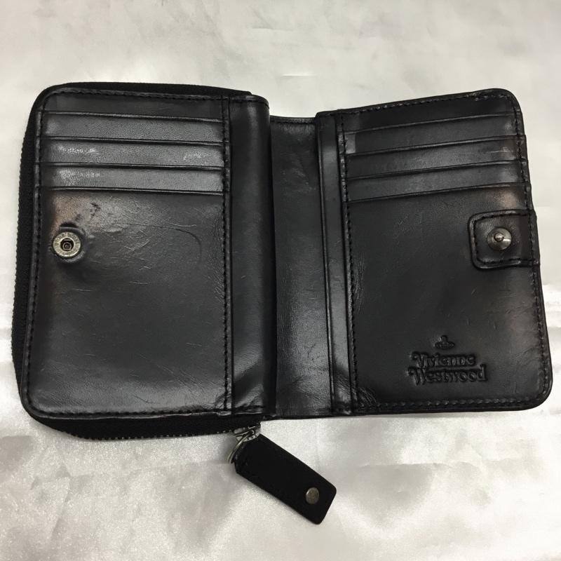 ヴィヴィアンウエストウッド Vivienne Westwood 財布 二つ折り ラウンドファスナー オーヴ 総柄 黒 / ブラック /  レディース USED 古着 中古 10114226