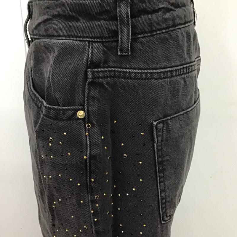 ザラ ZARA パンツ デニム、ジーンズ 6147 195 800 ストレート ハイウエスト スタッズ ビーズ カットオフ 無地 黒 / ブラック /  レディース USED 古着 中古 10120873