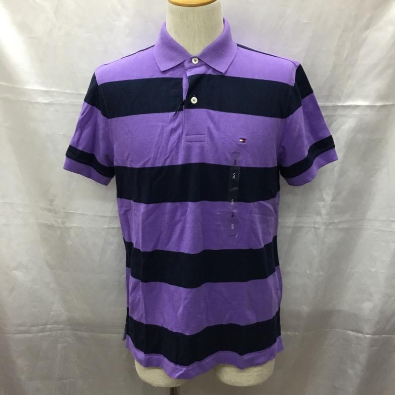 トミーヒルフィガー TOMMY HILFIGER ポロシャツ 半袖 S ボーダー柄 紺 / ネイビー / X 紫 / パープル /  メンズ USED 古着 中古 10112775