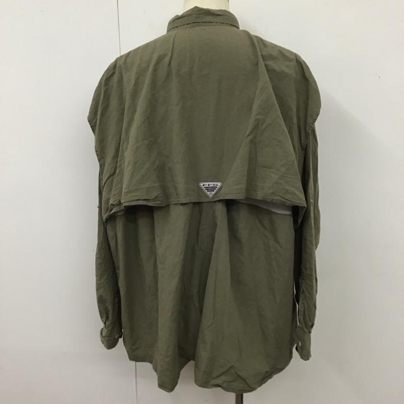 コロンビア Columbia シャツ、ブラウス 長袖 長袖シャツ カラーシャツ ポケットシャツ 長袖カットソー ロゴ、文字 カーキ / カーキ /  メンズ USED 古着 中古 10119944
