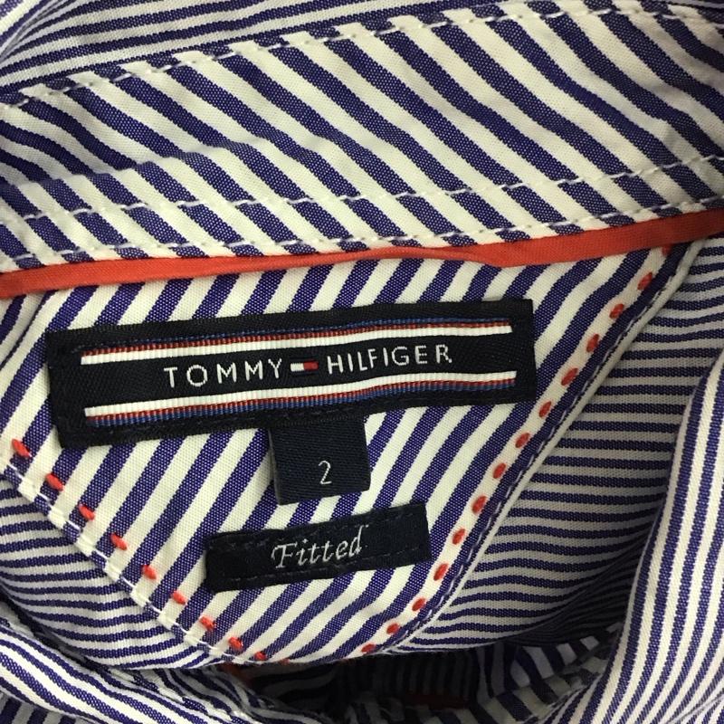 トミーヒルフィガー TOMMY HILFIGER シャツ、ブラウス 長袖 1M87640041 Fitted 胸ポケット ストライプ 2 ワンポイント 白 / ホワイト / X 青 / ブルー /  レディース USED 古着 中古 10108609