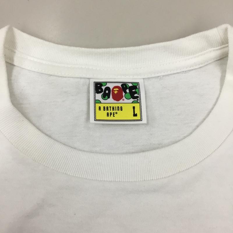 アベイシングエイプ A BATHING APE Tシャツ 半袖 クルーネック APE HEAD L プリント 白 / ホワイト / X 水色 / ライトブルー /  メンズ USED 古着 中古 10119810