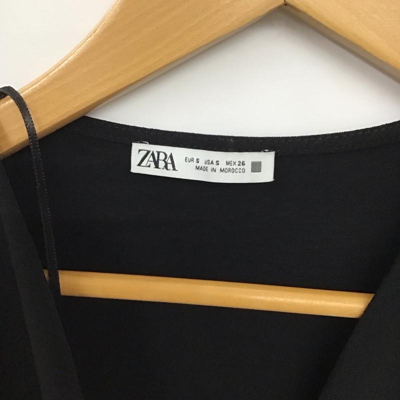 ザラ ZARA カットソー 半袖 0264/170/800 FLOWY WRAP TOP S 無地 黒 / ブラック /  レディース USED 古着 中古 10133648