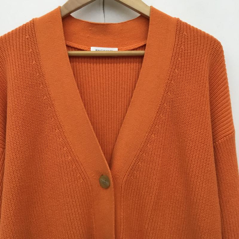 ビューティアンドユースユナイテッドアローズ BEAUTY&YOUTH UNITED ARROWS カーディガン 長袖 1628-199-0878 畦ニット FREE 無地 橙 / オレンジ /  レディース USED 古着 中古 10141343