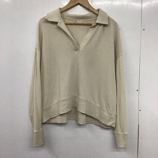 ザラ ZARA トレーナー 長袖 2335 156 711 ポロ スウェット エルボーパッチ L 無地 ベージュ / ベージュ /  レディース USED 古着 中古 10139239