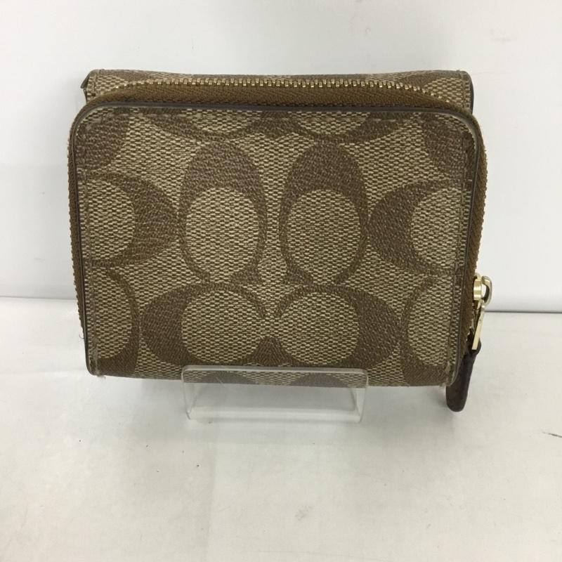 コーチ COACH 財布 コンパクト財布 三つ折り シグネチャー 総柄 ベージュ / ベージュ /  レディース USED 古着 中古 10125199