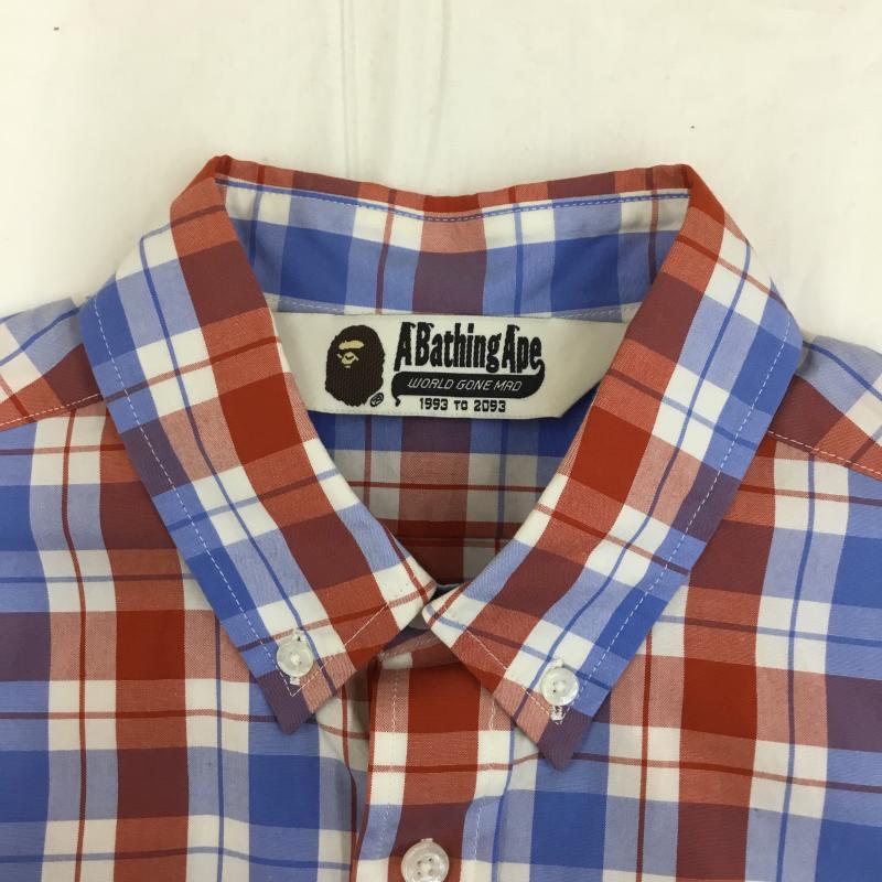 アベイシングエイプ A BATHING APE シャツ、ブラウス 半袖 S チェック 白 / ホワイト / X 赤 / レッド / X 水色 / ライトブルー /  メンズ USED 古着 中古 10127965