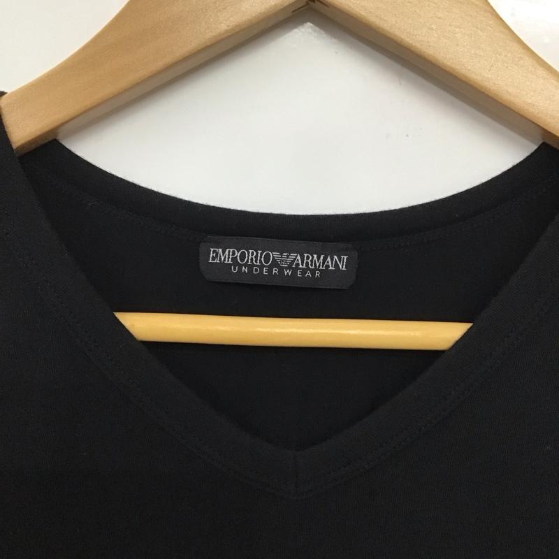 エンポリオアルマーニ EMPORIO ARMANI Tシャツ 半袖 半袖カットソー プリントTシャツ Vネックカットソー M ロゴ、文字 黒 / ブラック /  メンズ USED 古着 中古 10132300