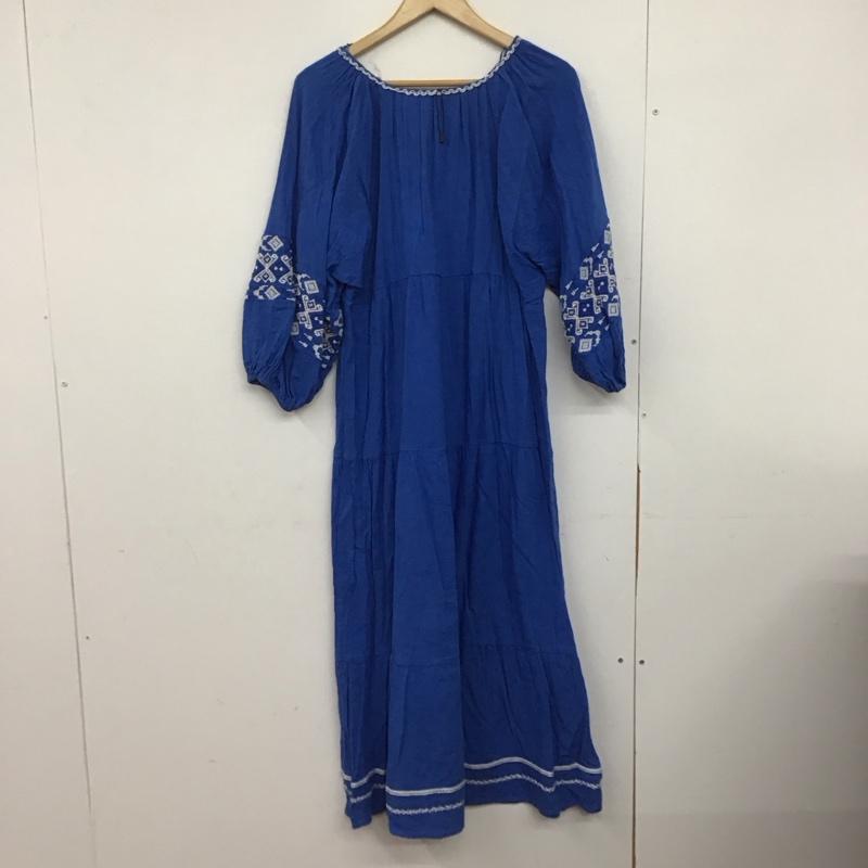 ザラ ZARA ワンピース ロングスカート 半袖ロングワンピース フレアスカート Vネック M 刺繍 青 / ブルー /  レディース USED 古着 中古 10147112