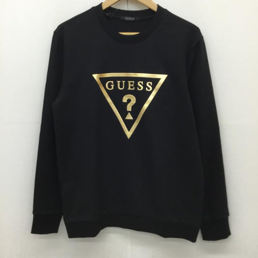 ゲス Guess トレーナー 長袖 M ロゴ、文字 黒 / ブラック / X 金 / ゴールド /  メンズ USED 古着 中古 10133596