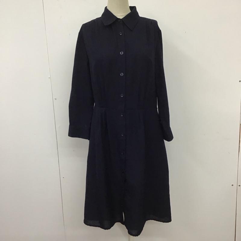 ナチュラルビューティーベーシック NATURAL BEAUTY BASIC ワンピース ひざ丈スカート M 無地 紺 / ネイビー /  レディース USED 古着 中古 10110335