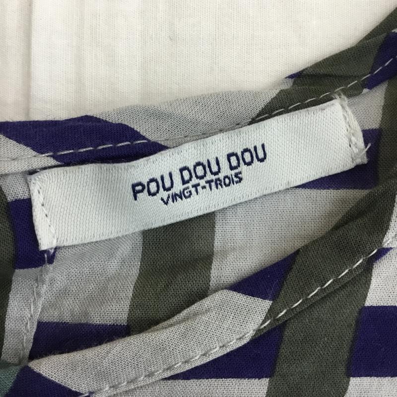プードゥドゥ poudoudou カットソー 半袖 M チェック 灰 / グレー / X 青 / ブルー /  レディース USED 古着 中古 10141345