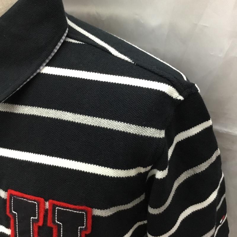 トミーヒルフィガー TOMMY HILFIGER ポロシャツ 半袖 L ロゴ、文字 X ボーダー柄 黒 / ブラック / X 白 / ホワイト /  メンズ USED 古着 中古 10112779