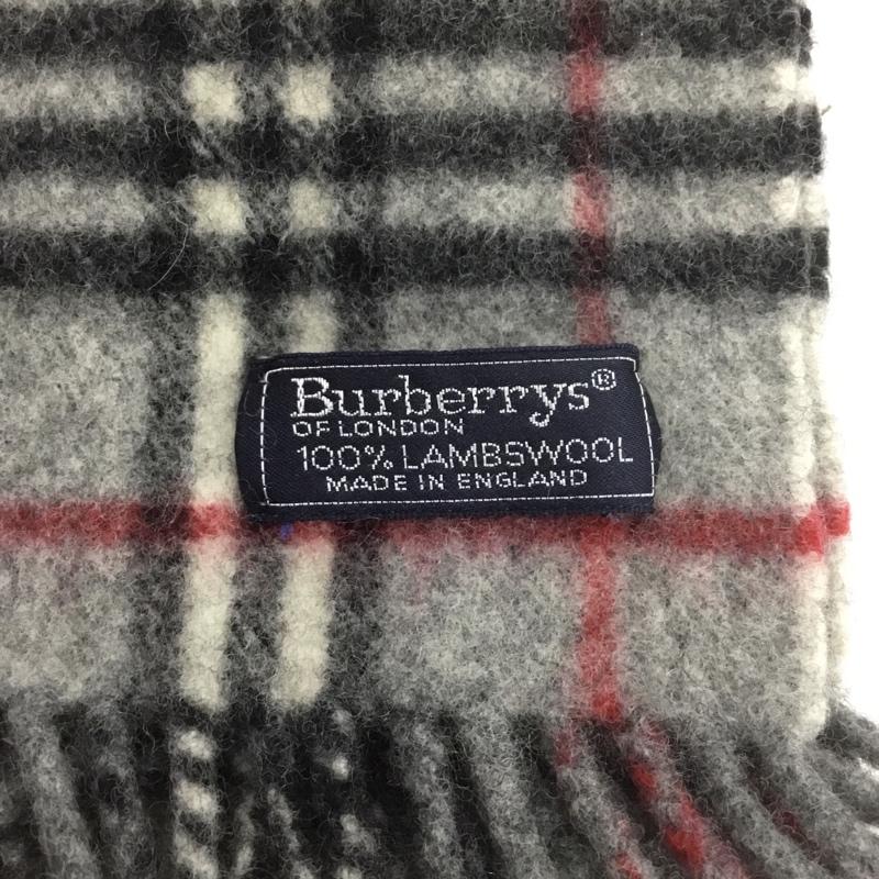 バーバリーズ BURBERRYS マフラー マフラー ラムウール フリンジ チェック 灰 / グレー /  メンズ USED 古着 中古 10142733