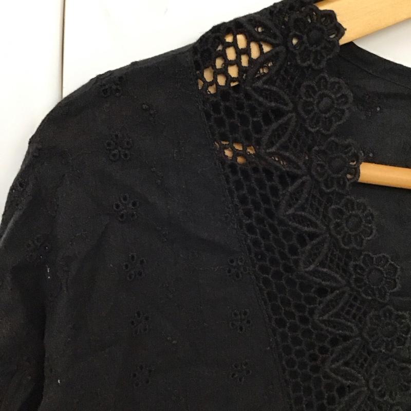 ショコラ フィネ ローブ chocol raffine robe ワンピース ロングスカート 6A32L0H0400 I 胸元レース7分袖ワンピース FREE レース柄 黒 / ブラック /  レディース USED 古着 中古 10119213