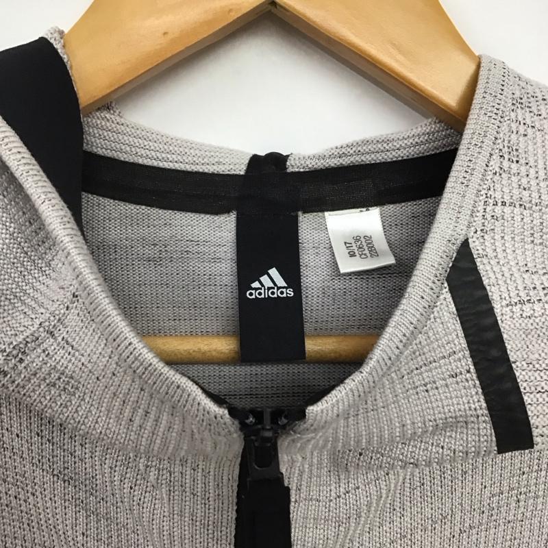 アディダス adidas パーカー 長袖 cf0636 PRIMEKNITHOODIE ジップアップパーカー スポーツウェア ロゴ、文字 灰 / グレー /  メンズ USED 古着 中古 10141219