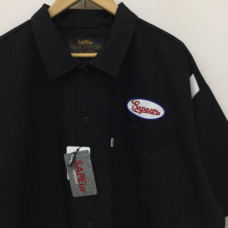 サプール SAPEur シャツ、ブラウス 半袖 XL ロゴ、文字 黒 / ブラック /  メンズ USED 古着 中古 10145798