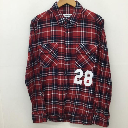 モンキータイム MONKEY TIME シャツ、ブラウス 長袖 monkey time MT ∴ ナンバー プリント ビエラチェック シャツ 1 チェック 赤 / レッド /  メンズ USED 古着 中古 10135896