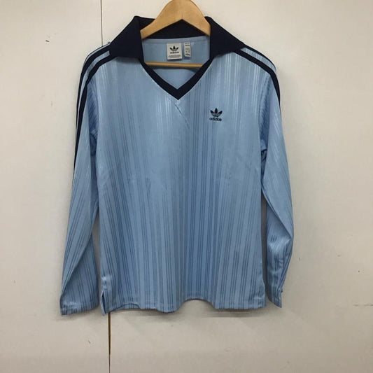 アディダス adidas ポロシャツ 長袖 jd2604 フットボールジャカードVネック長袖ポロシャツ スポーツウェア XL ロゴ、文字 青 / ブルー /  レディース USED 古着 中古 10140130
