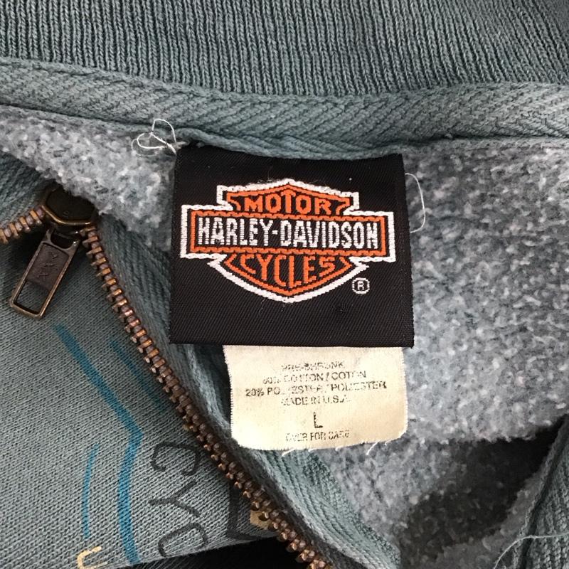 ハーレーダビッドソン Harley-Davidson トレーナー 長袖 長袖トレーナー スウェット ジップアップネック リブスウェットカットソー L ロゴ、文字 緑 / グリーン /  メンズ USED 古着 中古 10124331