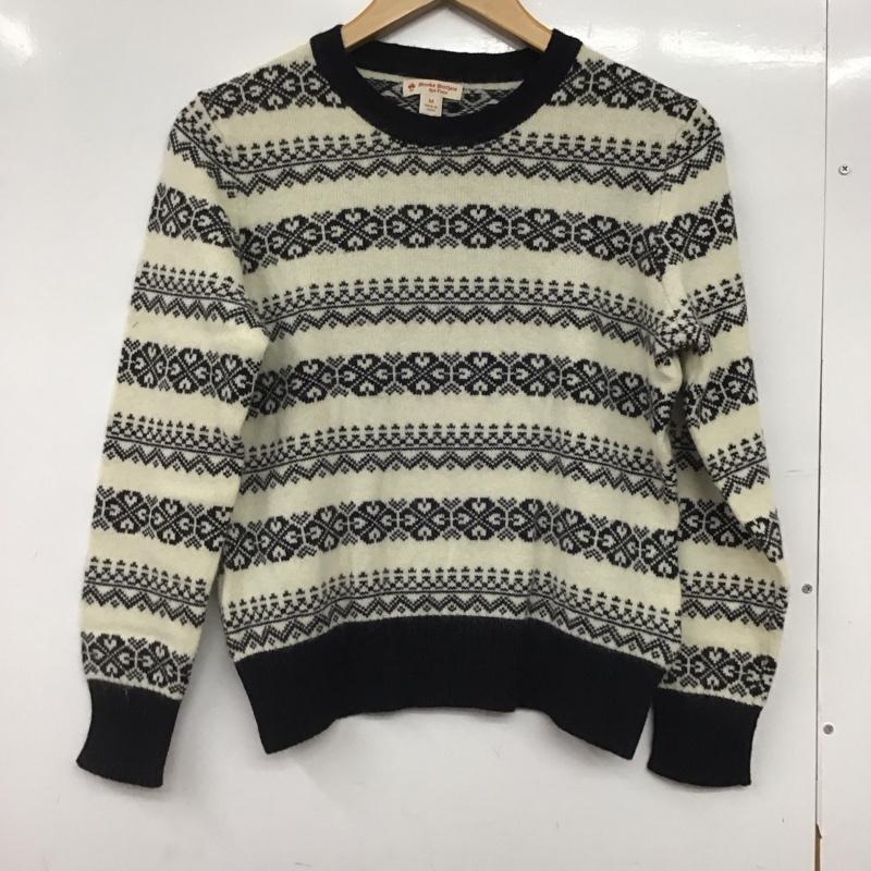 ブルックスブラザーズ BROOKS BROTHERS ニット、セーター 長袖 長袖ニットカットソー クルーネック セーター M プリント 白 / ホワイト / X 黒 / ブラック /  レディース USED 古着 中古 10145089