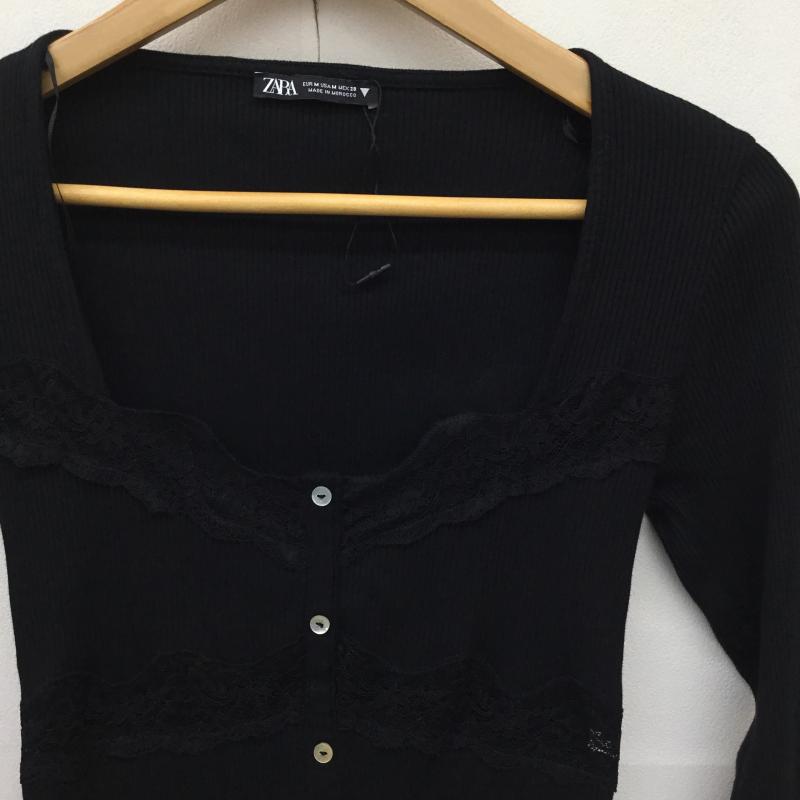 ザラ ZARA カットソー 長袖 M レース柄 黒 / ブラック /  レディース USED 古着 中古 10149770