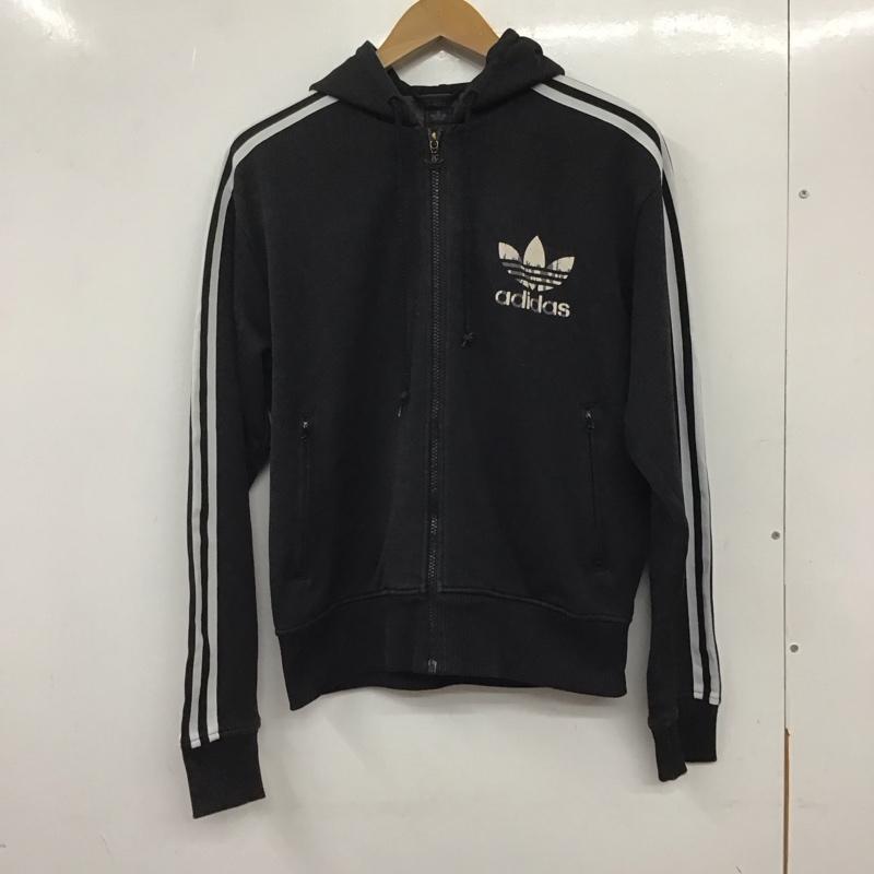 アディダス adidas パーカー 長袖 ジップアップパーカー アウター ジップアップジャケット L ロゴ、文字 白 / ホワイト / X 黒 / ブラック /  メンズ USED 古着 中古 10137188