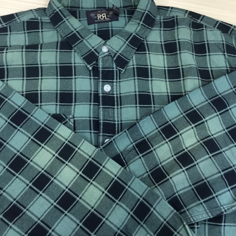 ダブルアールエル ラルフローレン RRL RALPH LAUREN シャツ、ブラウス 長袖 MNRRWOV16820271  PRESTON WS LONG SLEEVE SPORT SHIRT COTTON CHAMOIS - GREEN_BLACK XXL チェック 緑 / グリーン / X 黒 / ブラック /  メンズ USED 古着 中古 10130858