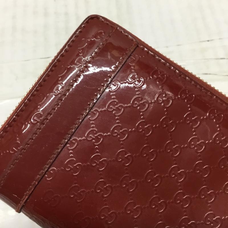 グッチ GUCCI 財布 長財布 マイクログッチシマ GG ラウンドファスナー エナメル ニース 総柄 赤 / レッド /  レディース USED 古着 中古 10116644