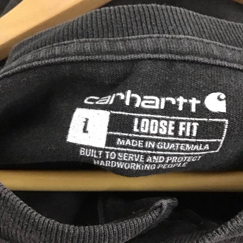 カーハート Carhartt カットソー 長袖 長袖カットソー ヘンリーネックカットソー L ロゴ、文字 黒 / ブラック /  メンズ USED 古着 中古 10143366