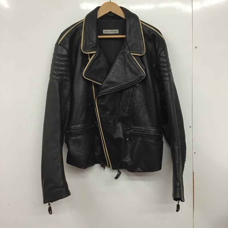 エンポリオアルマーニ EMPORIO ARMANI ジャケット、上着 ジャンパー、ブルゾン ジップアップジャケット レザージャケット アウター 無地 黒 / ブラック /  メンズ USED 古着 中古 10140263