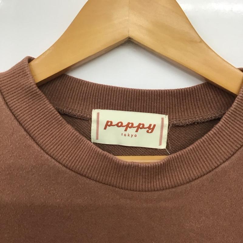 ポピー POPPY トレーナー 長袖 スウェット 刺繍 FREE 花柄 茶 / ブラウン /  レディース USED 古着 中古 10143816