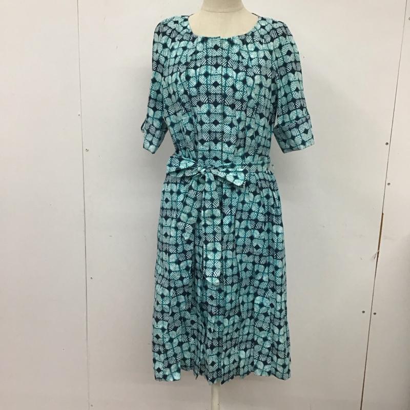 ブルックスブラザーズ BROOKS BROTHERS ワンピース ひざ丈スカート 346 半袖 4 総柄 青 / ブルー / X 紺 / ネイビー /  レディース USED 古着 中古 10118793