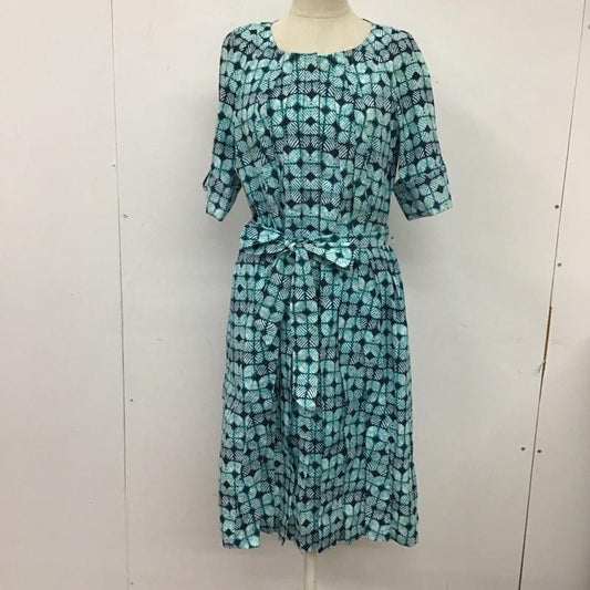 ブルックスブラザーズ BROOKS BROTHERS ワンピース ひざ丈スカート 346 半袖 4 総柄 青 / ブルー / X 紺 / ネイビー /  レディース USED 古着 中古 10118793