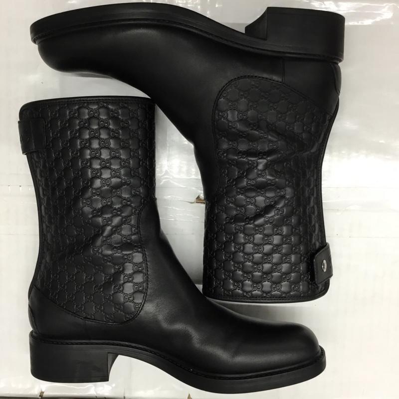 グッチ GUCCI ブーツ ショートブーツ 494517 マイクログッチシマ 37.5 箱有  黒 / ブラック /  レディース USED 古着 中古 10117008
