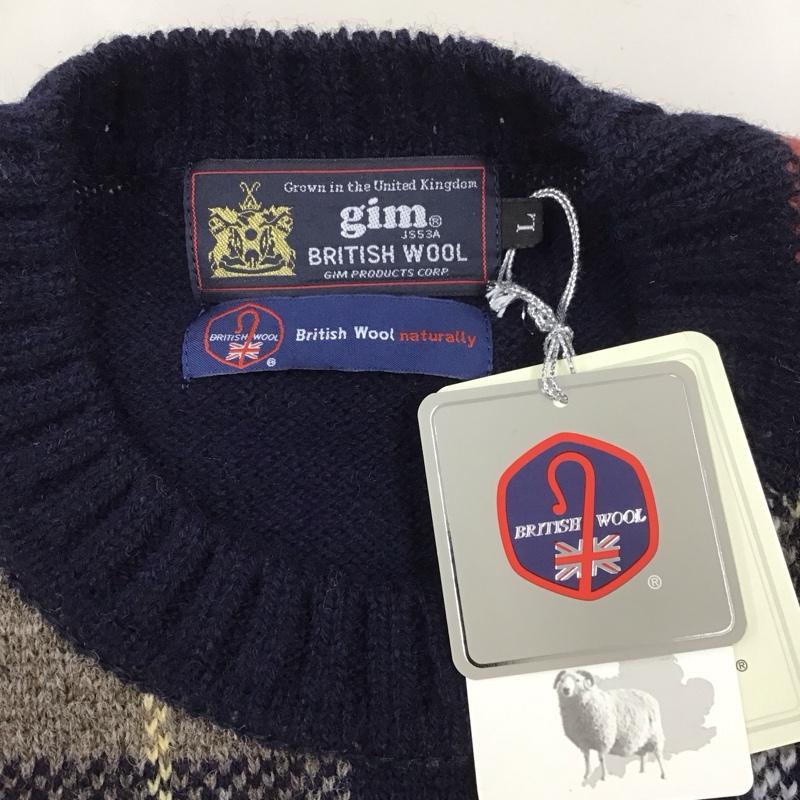 ジム gim ニット、セーター 長袖 長袖ニットカットソー ニット セーター クルーネックニット チェックニット L チェック マルチカラー / マルチカラー /  メンズ USED 古着 中古 10111459
