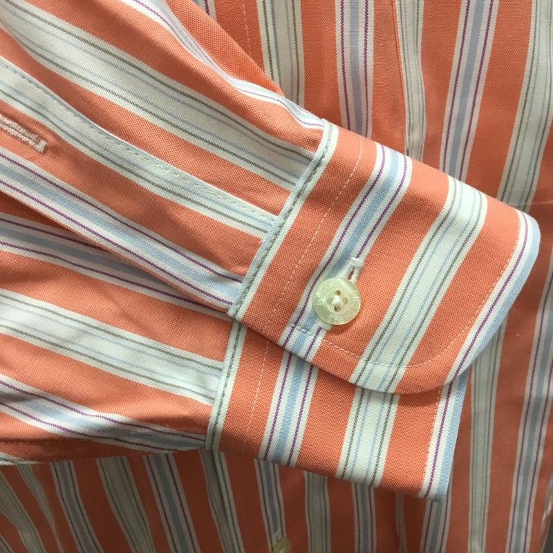 ブルックスブラザーズ BROOKS BROTHERS シャツ、ブラウス 長袖 ボタンダウン 胸ポケット ノーアイロン M ストライプ 白 / ホワイト / X 橙 / オレンジ / X 水色 / ライトブルー /  メンズ USED 古着 中古 10111377