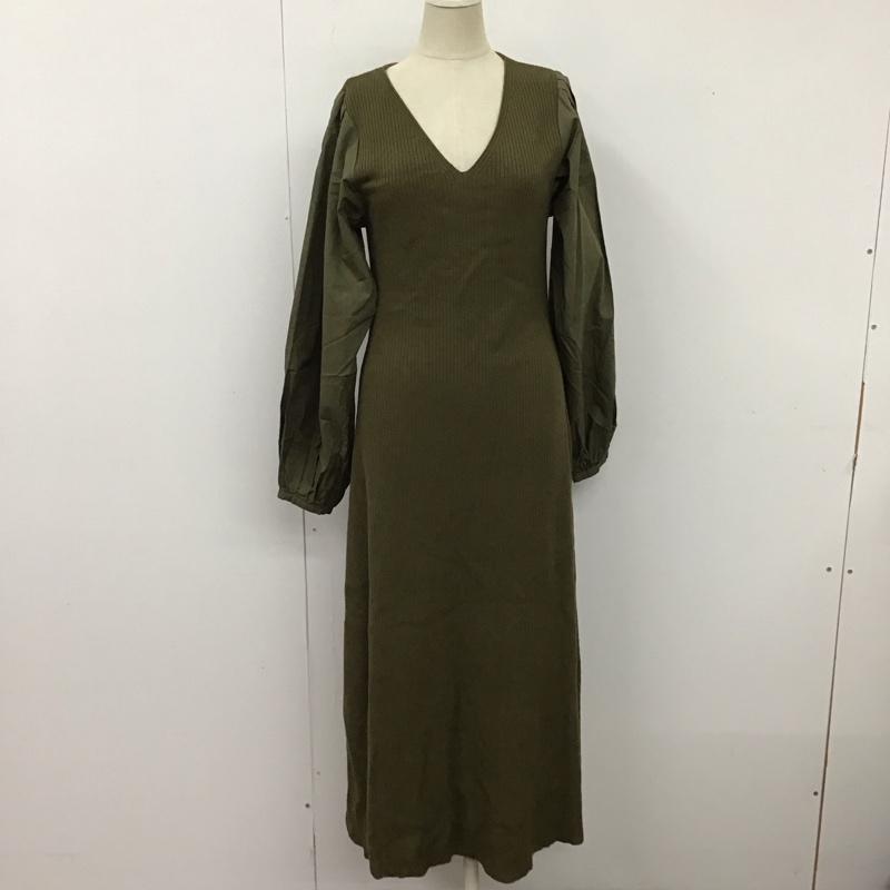 マウジー MOUSSY ワンピース ロングスカート 010EA270-6380 WOVEN DOCKING KNIT DRESS ニットワンピース FREE 無地 カーキ / カーキ /  レディース USED 古着 中古 10120765