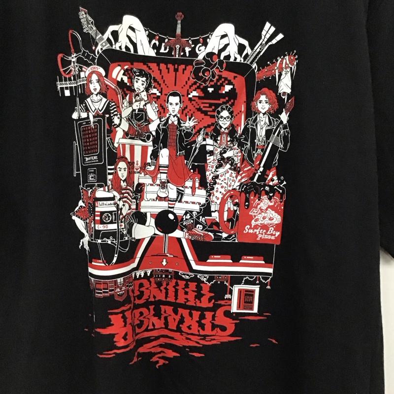 グラニフ graniph Tシャツ 半袖 半袖カットソー プリントTシャツ クルーネックカットソー strangerthings 中村佑介 XL プリント 黒 / ブラック /  メンズ USED 古着 中古 10134659