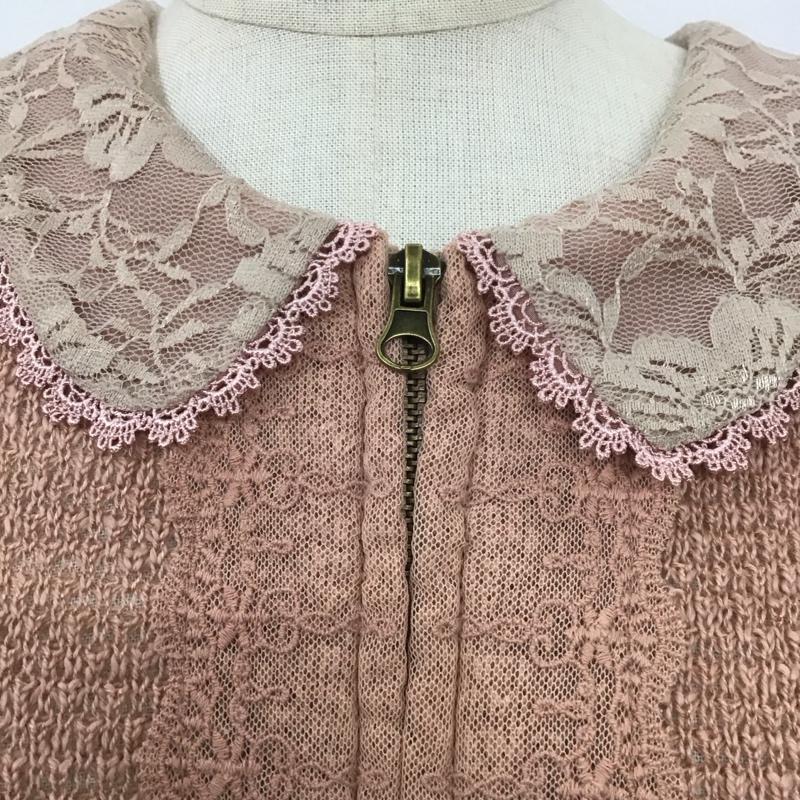 アクシーズファム axes femme カーディガン 半袖 タグ付 レース襟ニットジップカーデ M 無地 桃 / ピンク /  レディース USED 古着 中古 10110286