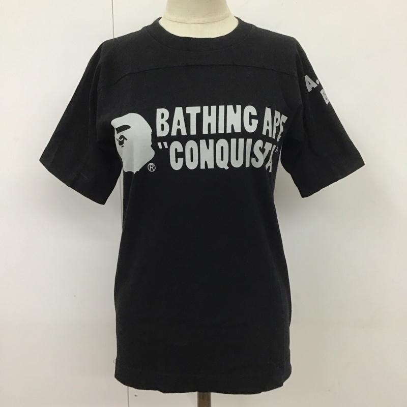 アベイシングエイプ A BATHING APE Tシャツ 半袖 クルーネック XS ロゴ、文字 黒 / ブラック /  メンズ USED 古着 中古 10113030