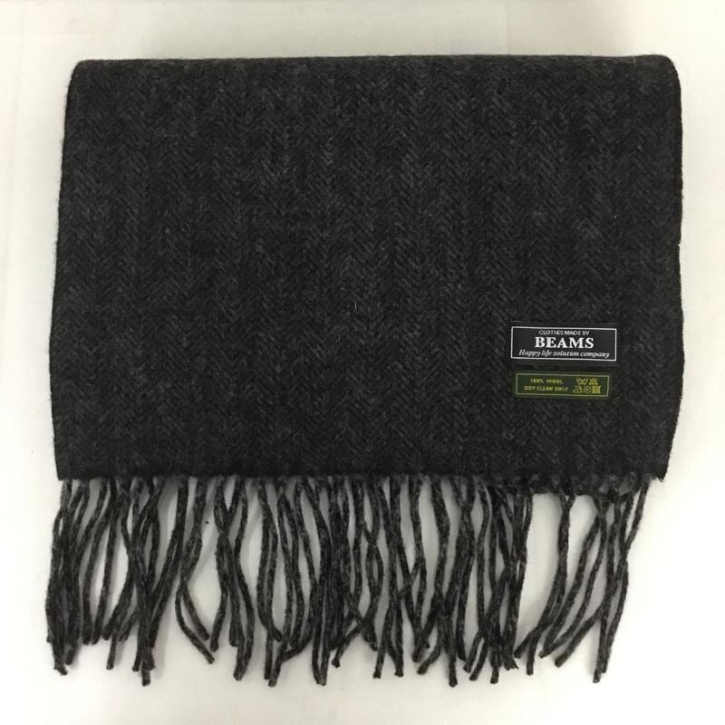 ビームス BEAMS マフラー マフラー フリンジ ウール ロゴ、文字 黒 / ブラック /  メンズ USED 古着 中古 10130562