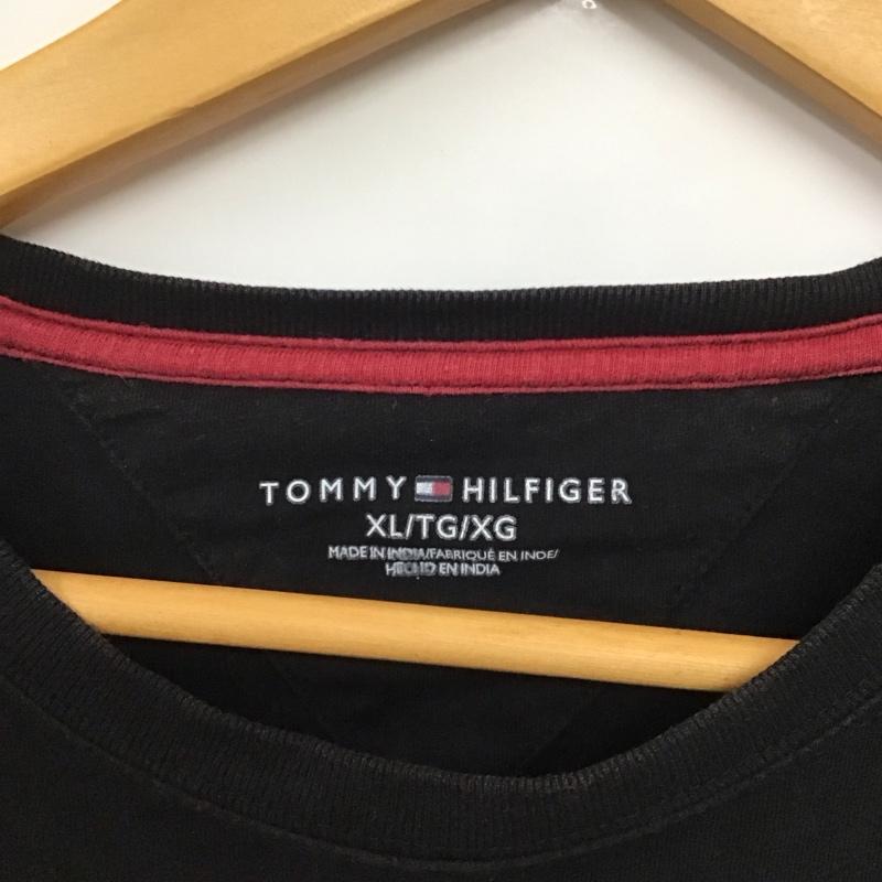 トミーヒルフィガー TOMMY HILFIGER Tシャツ 半袖 半袖カットソー プリントTシャツ クルーネックカットソー XL プリント 黒 / ブラック /  メンズ USED 古着 中古 10134924