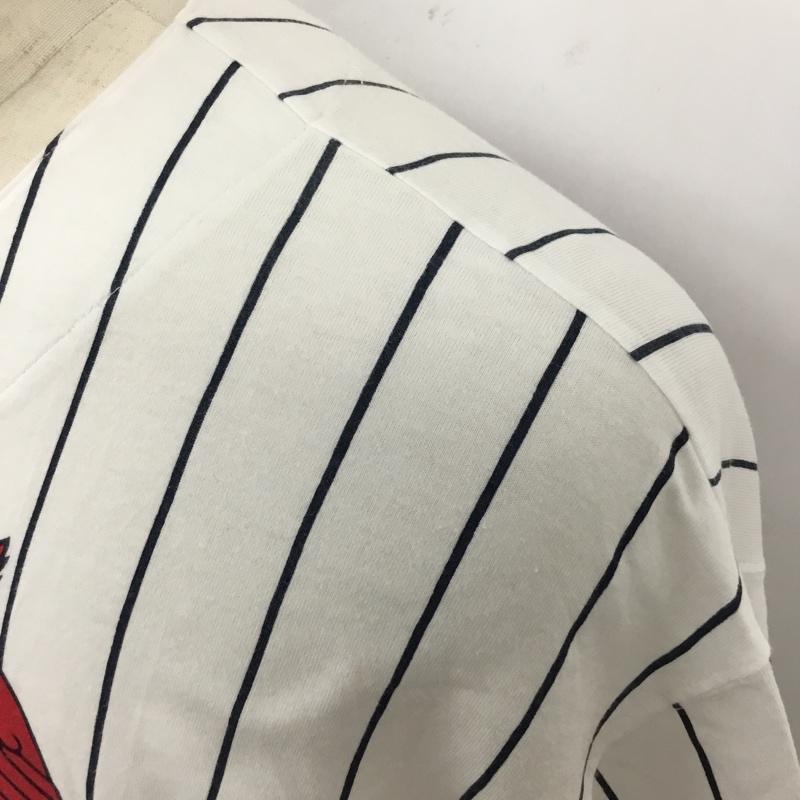 古着 USED シャツ、ブラウス 半袖 半袖シャツ ノーカラーシャツ 半袖カットソー プリントシャツ ストライプ 白 / ホワイト /  メンズ USED 古着 中古 10120820