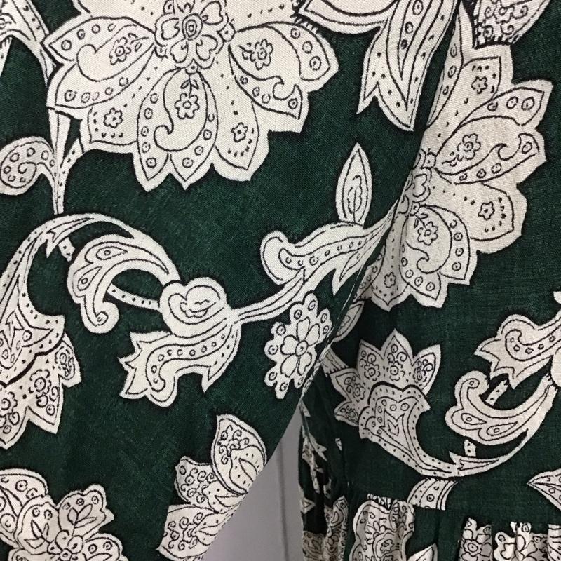ザラ ZARA ワンピース ロングスカート ロングワンピース 半袖ワンピース フレアスカート ウエスト切り替えワンピース S プリント 白 / ホワイト / X 緑 / グリーン /  レディース USED 古着 中古 10109215