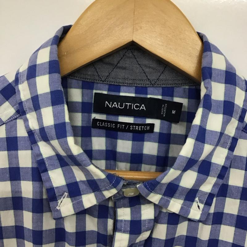 ノーティカ NAUTICA シャツ、ブラウス 半袖 半袖シャツ チェックシャツ ボタンダウンシャツ M チェック 白 / ホワイト / X 青 / ブルー /  メンズ USED 古着 中古 10142601